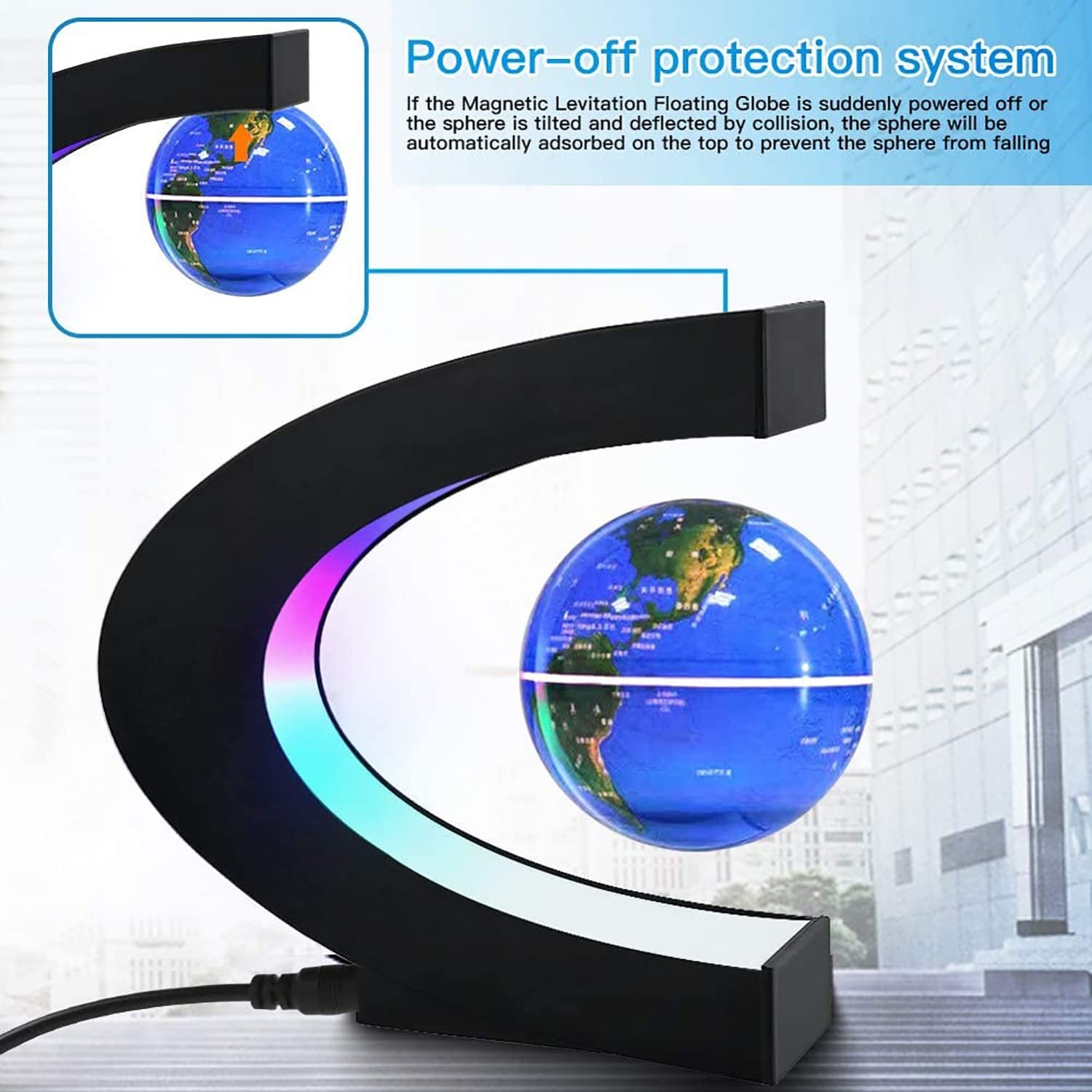 Magnetic Levitation Globe with LED Light, Cool Gadgets Floating Lamp Globe Decor, Cool Tech Gifts for Men/Father/Husband/Boyfriend/Kids/Boss, Great Technology Gifts Idea (Blue)