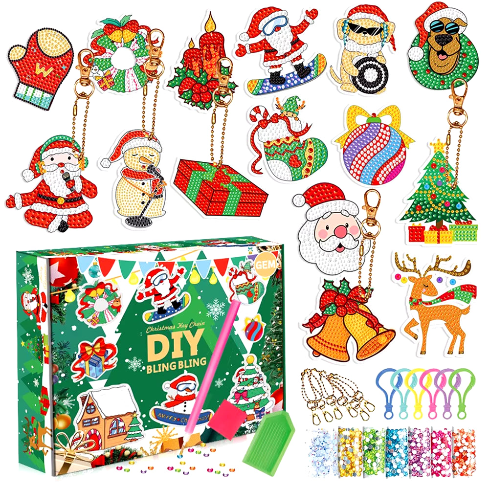 Christmas Diamond Painting Keychain 5D DIY Hanging Diamond Art Kits Diamond Ornaments for Kids Christmas Crafts Family Decor