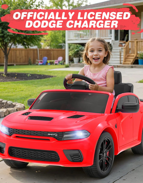 Load image into Gallery viewer, Dodge Electric Ride on Cars for Kids, 12V Licensed Dodge Charger SRT Powered Ride on Toys Cars with Parent Remote Control, Electric Car for Girls 3-5 W/Music Player/Led Headlights/Safety Belt, White
