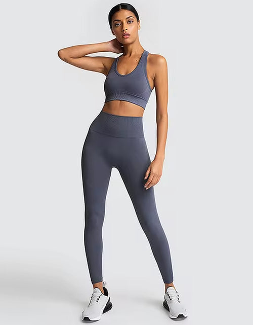 Load image into Gallery viewer, 2Pcs Seamless Hyperflex Workout Sport Outfits for Women Sportswear Athletic Clothes Gym Long Sleeve Crop Top High Waist Leggings
