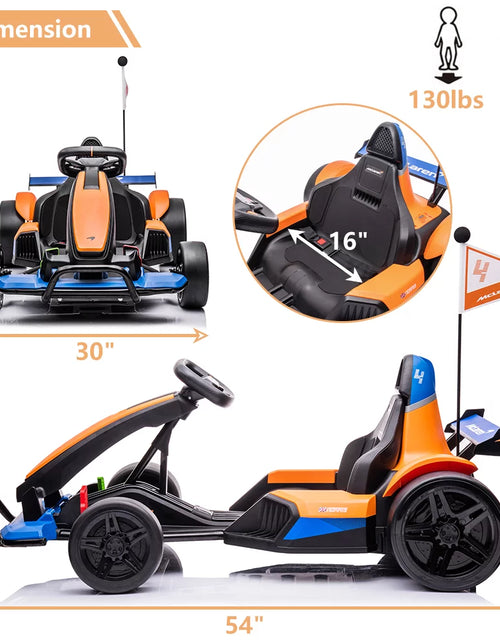 Load image into Gallery viewer, Licensed Mclaren Kids Go Kart, 24V Battery Powered Ride on Car Toy with Bluetooth Function, Safety Belt, LED Lights, Two-Mode Electric Go Cart, Drift Racer Car for Boys Girls
