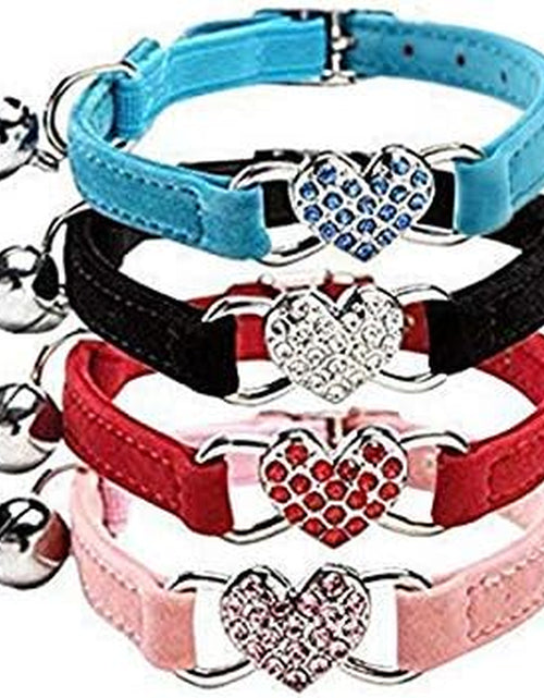 Load image into Gallery viewer, Heart Bling Cat Collar with Safety Belt and Bell 8-11 Inches
