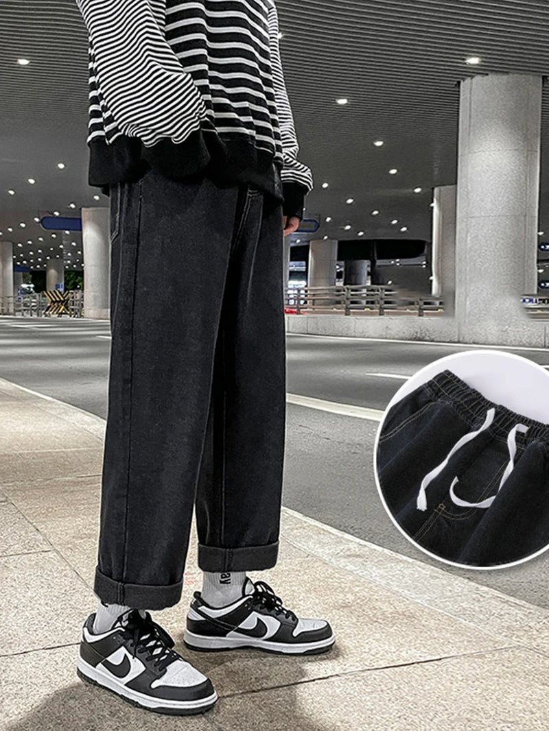 Autumn Korean Fashion Drawstring Y2K Jeans Homme Classic Baggy Straight Wide Leg Pants 2023 New Hip Hop Streetwear Casual Jean