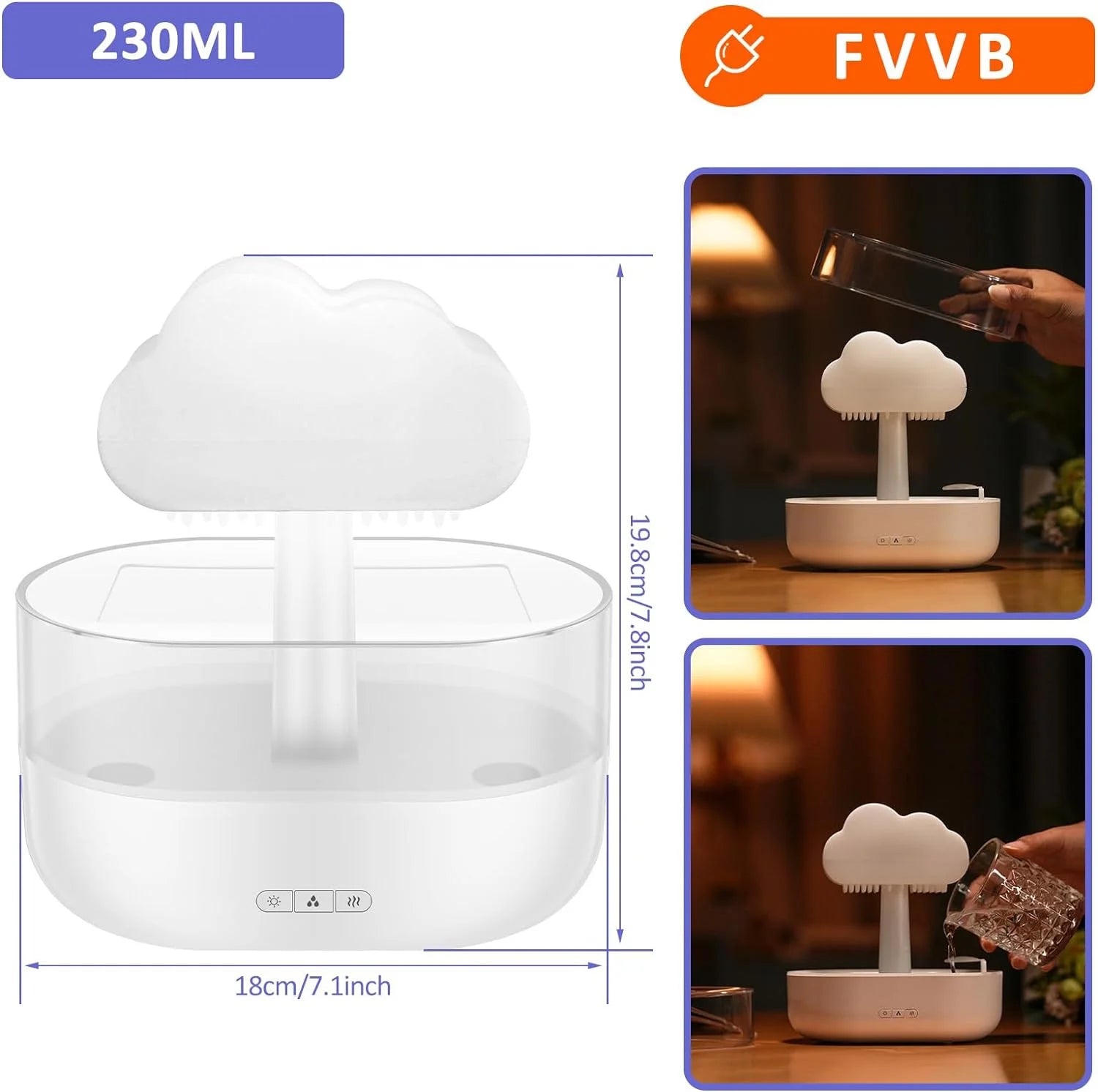 Rain Cloud Humidifier Water Drip, 7 Color Lights Mushroom Rain Cloud Diffuser, Timing Water Drip Aroma Waterfall Lamp(White)